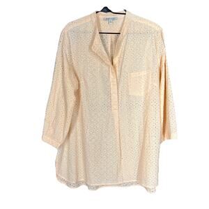 Eyelet Blouse Womens 2X Peach Embroidered Boho Cottagcore Casual loose fit